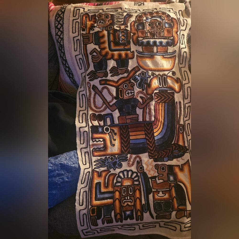 Peruvian Folk Art-Native Inca Embroidery Crewel Wall Hanging Traditional Design